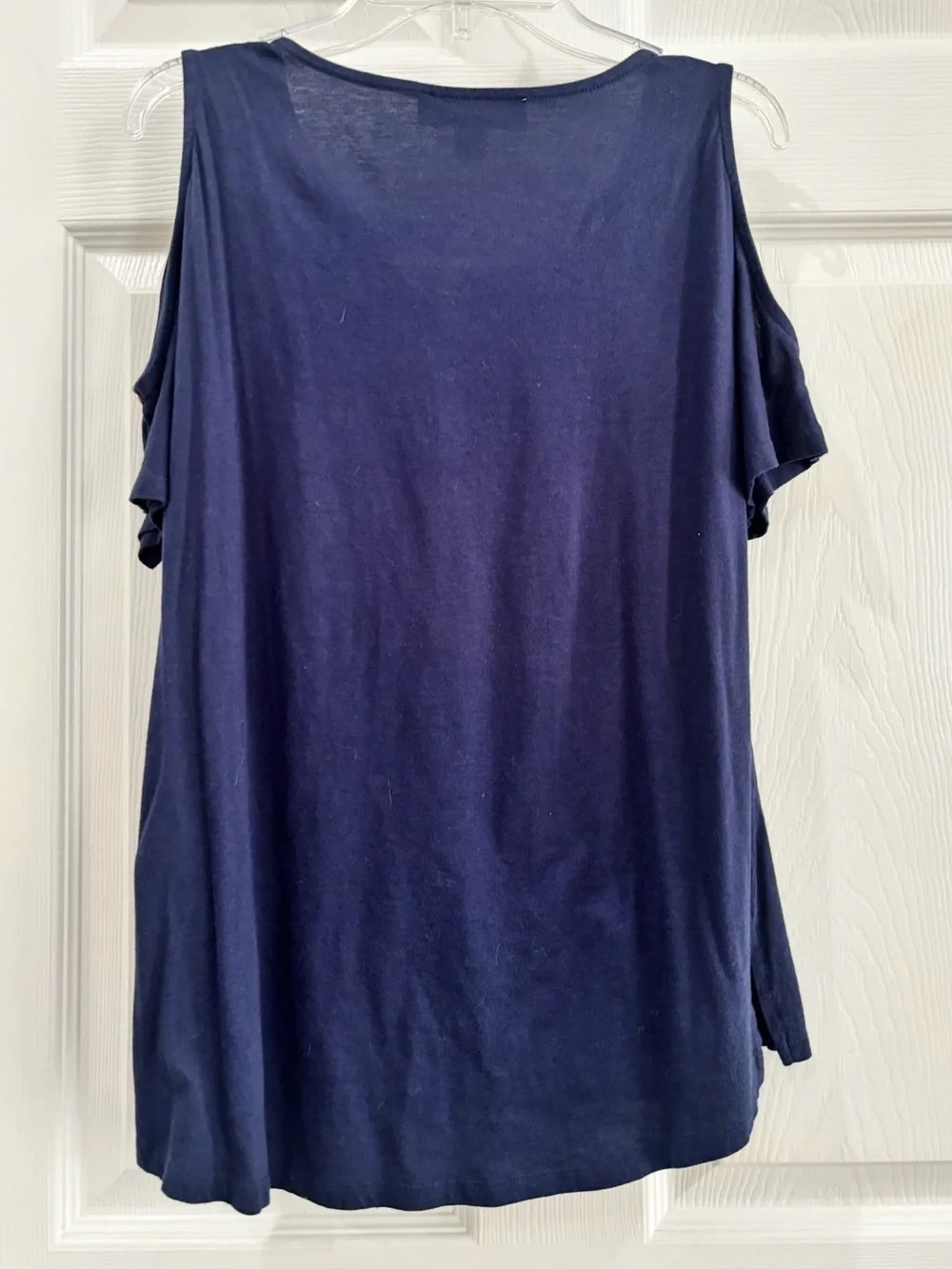 Michael Kors Navy Cold-Shoulder V-Neck Tee with Gold Hardware